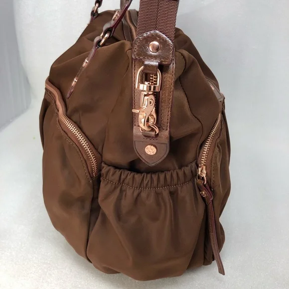 MZ WALLACE Kate Bag Large Brown and Rose Gold Shoulder Crossbody Nylon & Leather